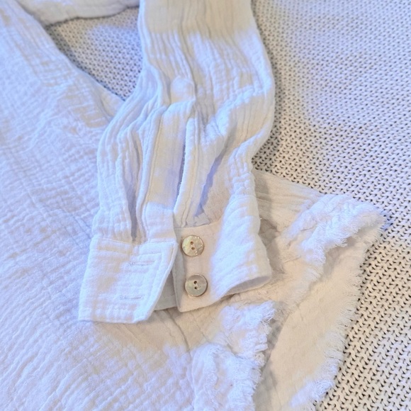 FREE PEOPLE White Cotton Gauze Textured Blouse Boho Top - Picture 5 of 12